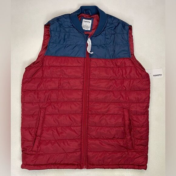 Sonoma Full Zip Vest Jacket Men Large Blue Red Colorblock - Picture 1 of 5